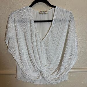 Eri + Ali Anthropologie White Pleated Twist Knot Waist XS Blouse
